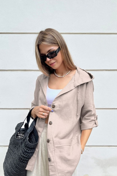 Блуза из льна приталенная с капюшоном и накладными карманами Mirolia 1181 бежевый - фото 1