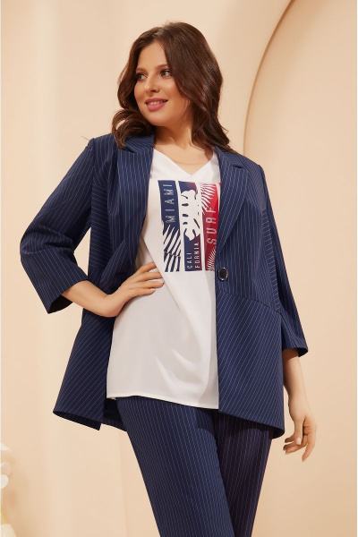 Синий деловой костюм брюки и жакет из текстильной ткани Lissana 4688 - фото 5