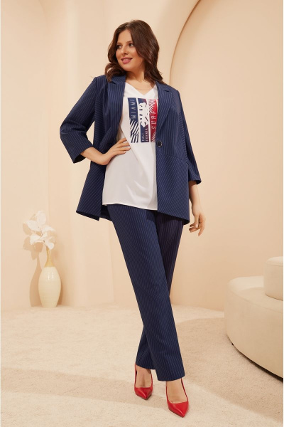 Синий деловой костюм брюки и жакет из текстильной ткани Lissana 4688 - фото 4