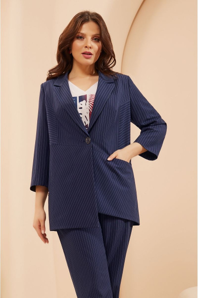 Синий деловой костюм брюки и жакет из текстильной ткани Lissana 4688 - фото 2