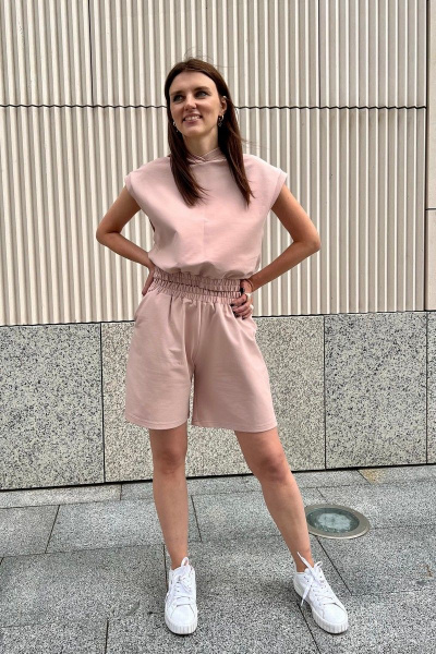 Костюм джемпер и шорты из хлопка, без рукавов i3i Fashion 406/1 розовые - фото 1