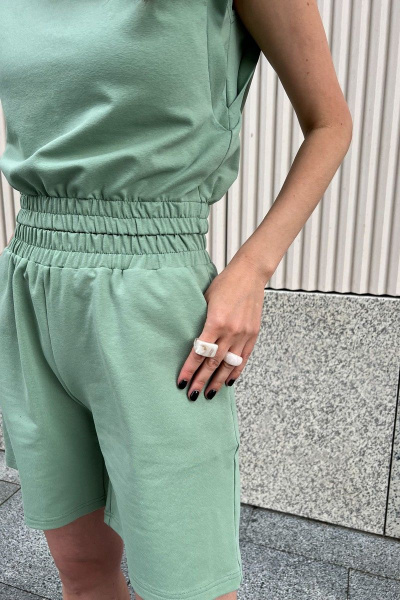 Костюм джемпер и шорты из хлопка с капюшоном i3i Fashion 406/3 киви - фото 6