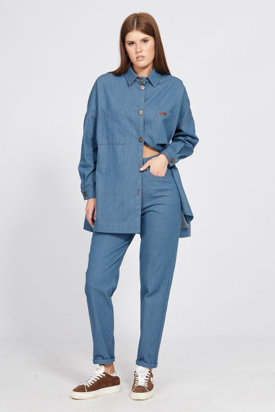 Демисезонные зауженные джинсовые брюки с эластичным поясом EOLA 2477 светло-синий - фото 1