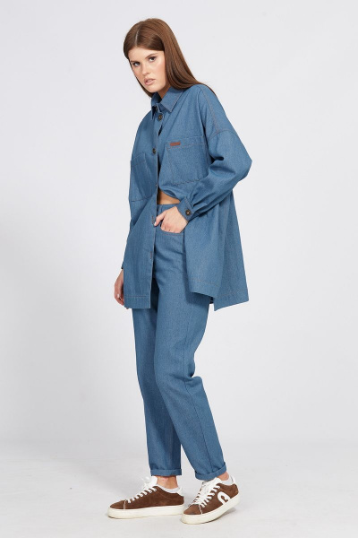 Демисезонные зауженные джинсовые брюки с эластичным поясом EOLA 2477 светло-синий - фото 6