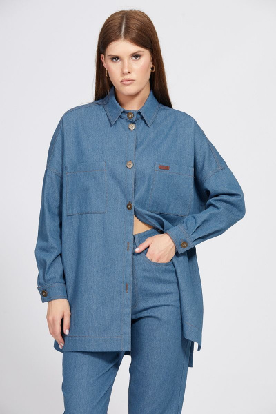 Демисезонные зауженные джинсовые брюки с эластичным поясом EOLA 2477 светло-синий - фото 5