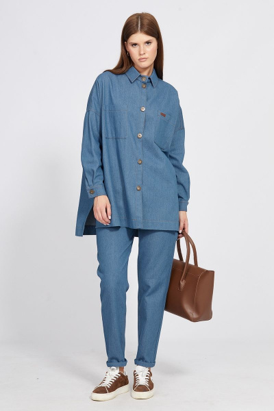 Демисезонные зауженные джинсовые брюки с эластичным поясом EOLA 2477 светло-синий - фото 4