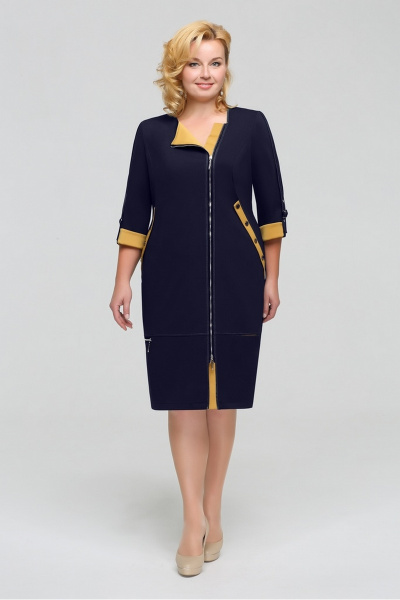 Платье Tellura-L 1701 темно-синий+горчица - фото 1