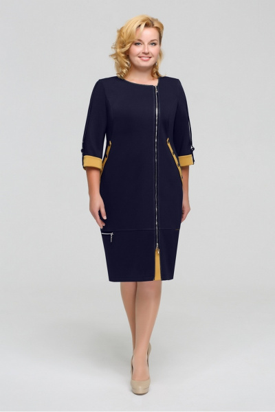 Платье Tellura-L 1701 темно-синий+горчица - фото 2