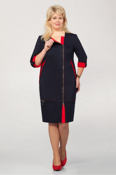Платье из вискозы с фигурными швами и контрастными вставками Tellura-L 1701 темно-синий+красный - фото 1