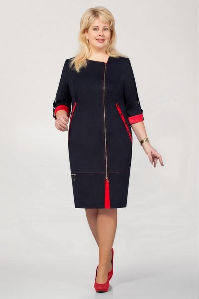 Платье из вискозы с фигурными швами и контрастными вставками Tellura-L 1701 темно-синий+красный - фото 3