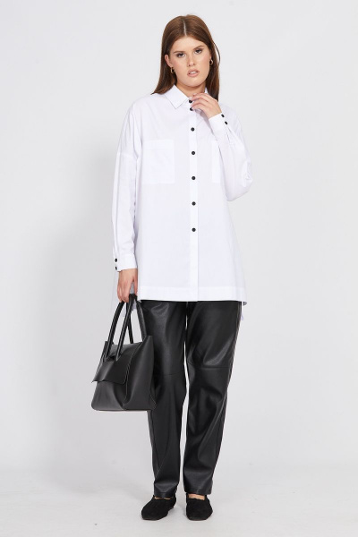 Демисезонная оверсайз блузка из хлопка с накладными карманами EOLA 2483 белый - фото 1