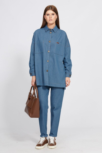 Демисезонная джинсовая блузка оверсайз с нашивкой EOLA 2487 темно_голубой - фото 3