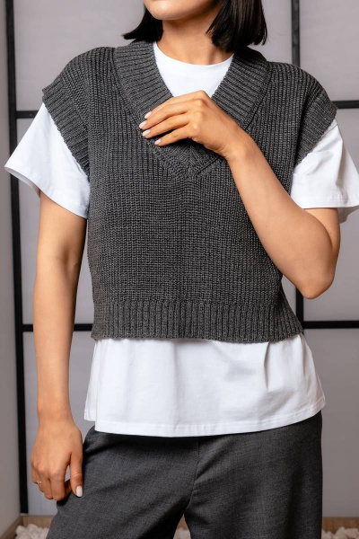 Жилет вязаный из шерсти для повседневной носки Romgil 910ШТЗ темно-серый - фото 3