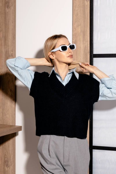 Жилет вязаный из шерсти для повседневной носки Romgil 910ШТЗ темно-синий - фото 4