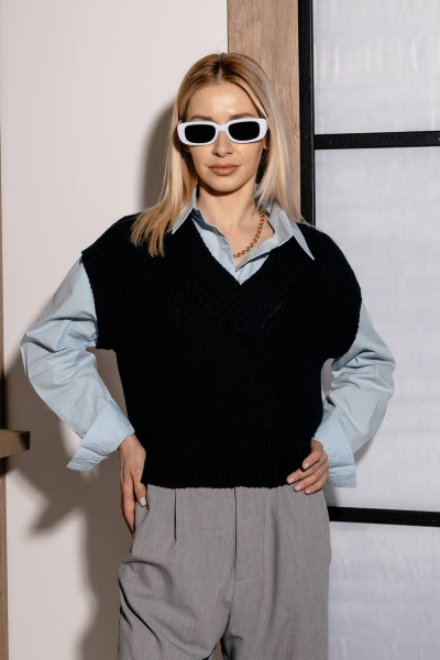 Жилет вязаный из шерсти для повседневной носки Romgil 910ШТЗ темно-синий - фото 1