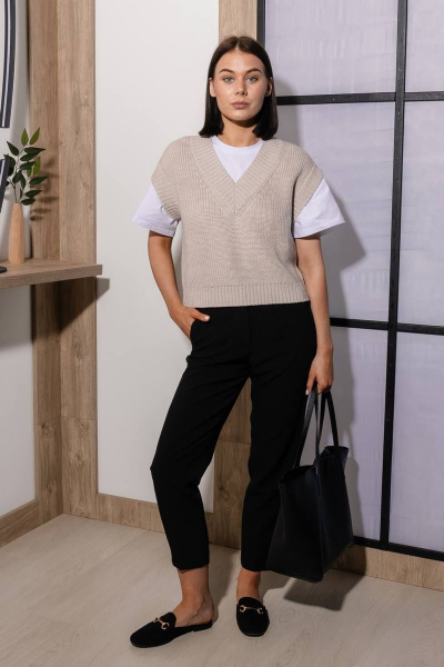 Жилет вязаный из шерсти для повседневной носки Romgil 910ШТЗ светло-бежевый - фото 6