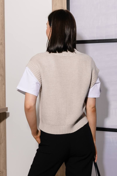 Жилет вязаный из шерсти для повседневной носки Romgil 910ШТЗ светло-бежевый - фото 2