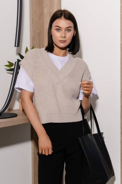 Жилет вязаный из шерсти для повседневной носки Romgil 910ШТЗ светло-бежевый - фото 1