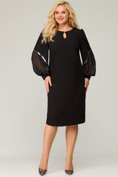 Платье черное с рукавом и пайетками, круглый воротник Svetlana-Style 1870 черный - фото 1