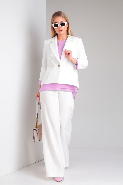 Деловой костюм с шифоновой блузкой и имитацией запаха DOGGI 2904 молочный+барби - фото 6