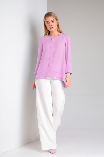 Деловой костюм с шифоновой блузкой и имитацией запаха DOGGI 2904 молочный+барби - фото 4