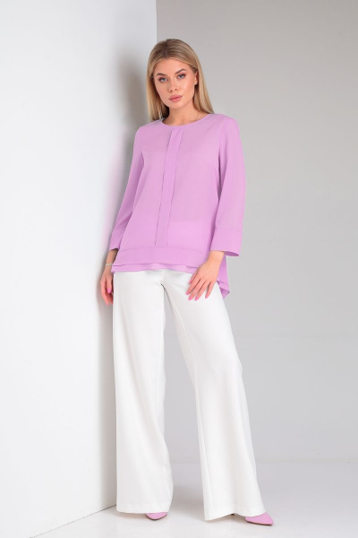 Деловой костюм с шифоновой блузкой и имитацией запаха DOGGI 2904 молочный+барби - фото 3