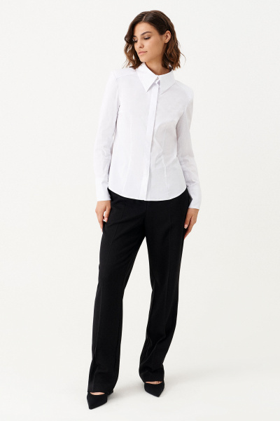 Демисезонная белая блузка с нагрудными вытачками и стойкой Панда 150140w белый - фото 2