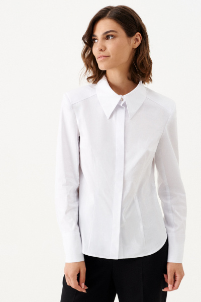 Демисезонная белая блузка с нагрудными вытачками и стойкой Панда 150140w белый - фото 3