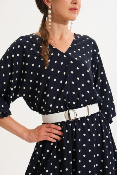 Синее расклешенное платье с V-образным вырезом и карманами VI ORO VR-1051/2 - фото 4