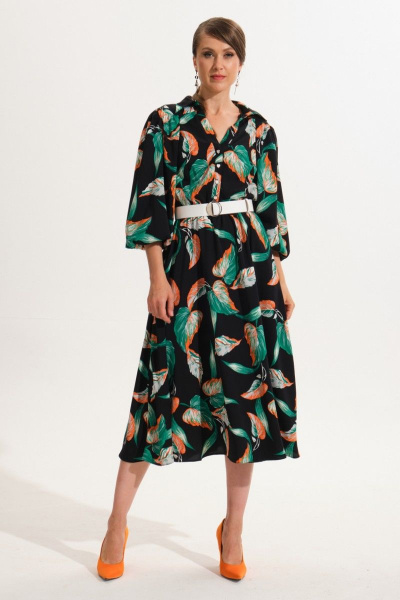 Мультиколор расклешенное платье с резинкой и карманами VI ORO VR-1052/2 - фото 1