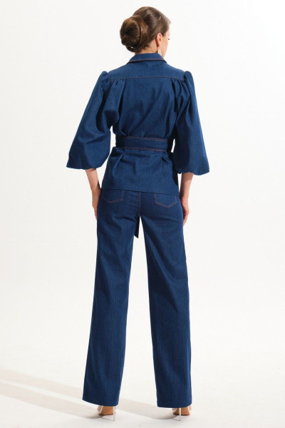 Джинсовый костюм жакет и прямые брюки из хлопка VI ORO VR-1059 синий - фото 8