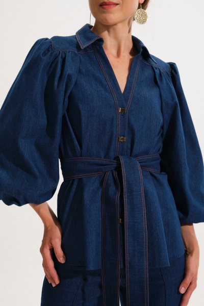 Джинсовый костюм жакет и прямые брюки из хлопка VI ORO VR-1059 синий - фото 7