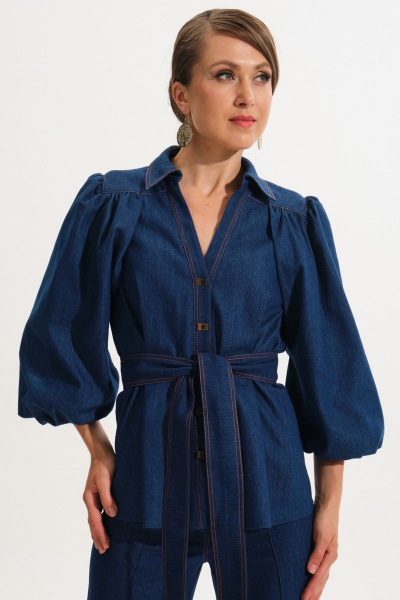 Джинсовый костюм жакет и прямые брюки из хлопка VI ORO VR-1059 синий - фото 5