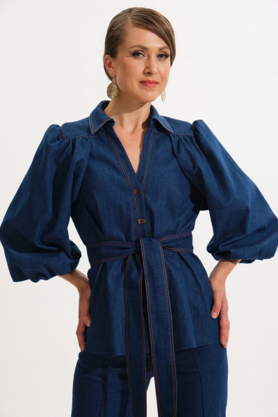 Джинсовый костюм жакет и прямые брюки из хлопка VI ORO VR-1059 синий - фото 4