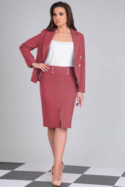Красный комплект жакет, юбка и блуза на бретелях для офиса LeNata 31329 терракот - фото 4
