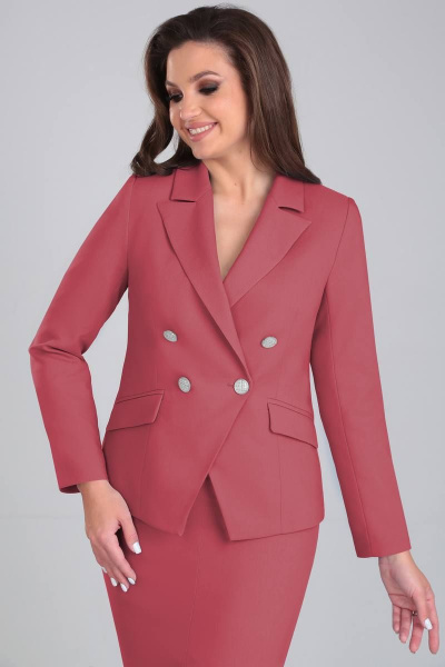 Красный комплект жакет, юбка и блуза на бретелях для офиса LeNata 31329 терракот - фото 2