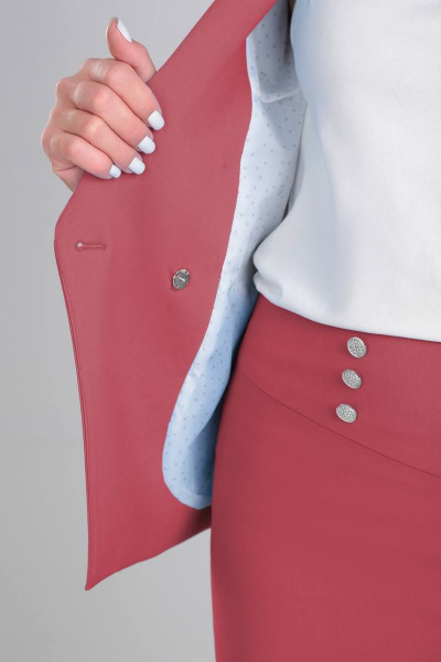 Красный комплект жакет, юбка и блуза на бретелях для офиса LeNata 31329 терракот - фото 5