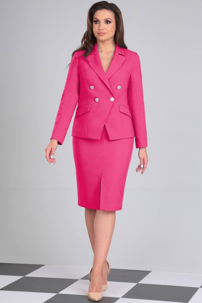 Розовый комплект жакет и юбка из текстиля для делового стиля LeNata 31329 фуксия - фото 1