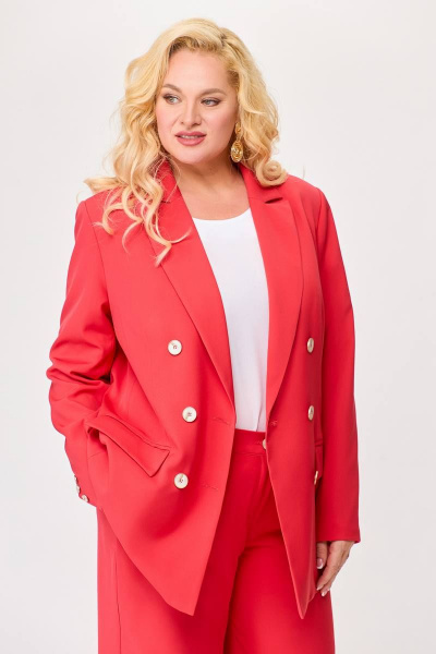 Деловой костюм 2-ка жакет и брюки из костюмной ткани Swallow 676 коралл - фото 10