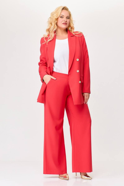 Деловой костюм 2-ка жакет и брюки из костюмной ткани Swallow 676 коралл - фото 8