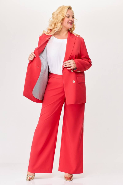 Деловой костюм 2-ка жакет и брюки из костюмной ткани Swallow 676 коралл - фото 7