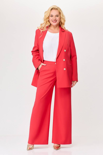 Деловой костюм 2-ка жакет и брюки из костюмной ткани Swallow 676 коралл - фото 5