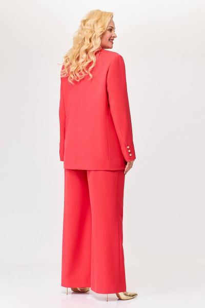 Деловой костюм 2-ка жакет и брюки из костюмной ткани Swallow 676 коралл - фото 4