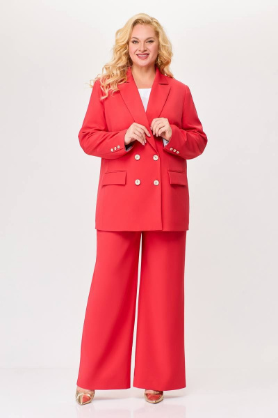 Деловой костюм 2-ка жакет и брюки из костюмной ткани Swallow 676 коралл - фото 2