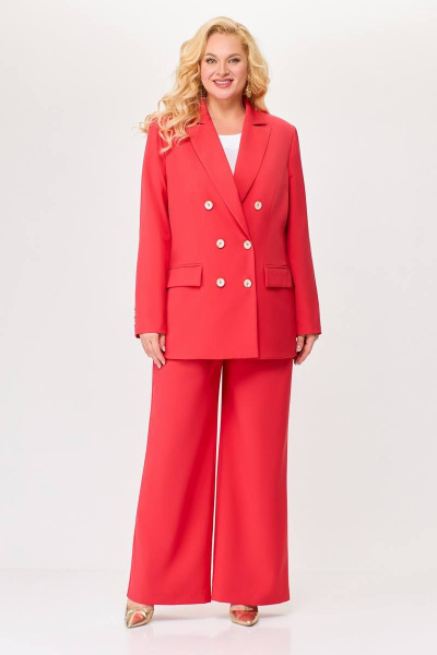 Деловой костюм 2-ка жакет и брюки из костюмной ткани Swallow 676 коралл - фото 1