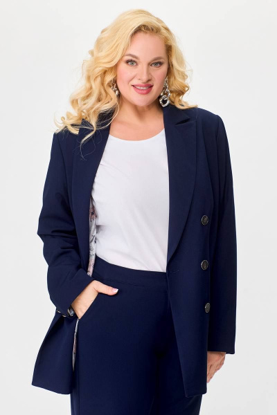 Деловой костюм 2-ка жакет и брюки из костюмной ткани Swallow 676.1 темно-синий - фото 13