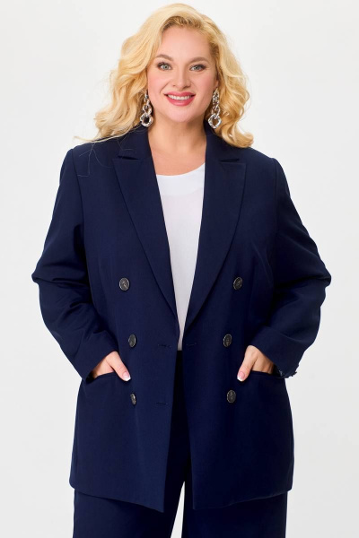 Деловой костюм 2-ка жакет и брюки из костюмной ткани Swallow 676.1 темно-синий - фото 12