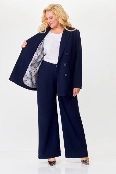 Деловой костюм 2-ка жакет и брюки из костюмной ткани Swallow 676.1 темно-синий - фото 8