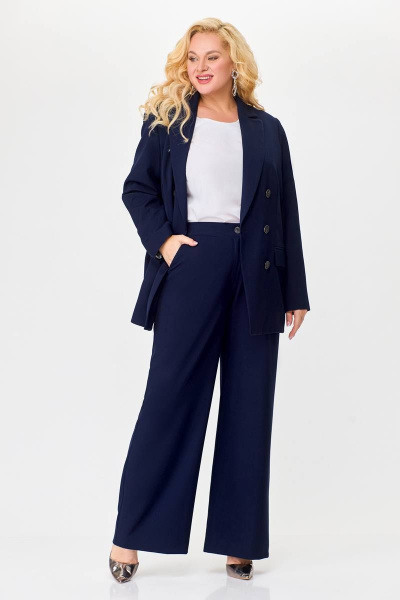 Деловой костюм 2-ка жакет и брюки из костюмной ткани Swallow 676.1 темно-синий - фото 7