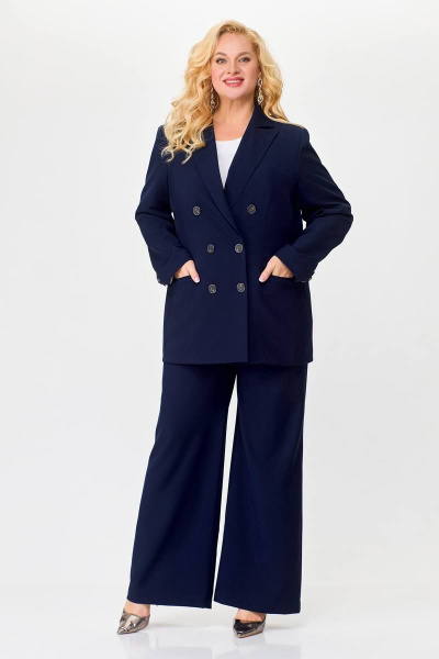 Деловой костюм 2-ка жакет и брюки из костюмной ткани Swallow 676.1 темно-синий - фото 4